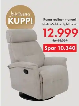 Fagmøbler Roma recliner manuell tilbud