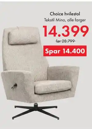 Fagmøbler Choice hvilestol tilbud