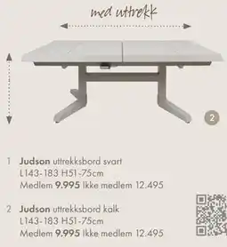 Fagmøbler Judson uttrekksbord kalk tilbud
