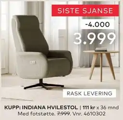 Skeidar KUPP: INDIANA HVILESTOL tilbud