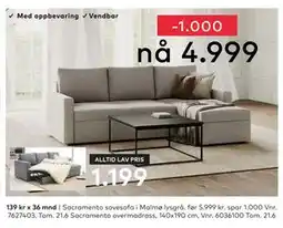 Skeidar Sacramento sovesofa tilbud