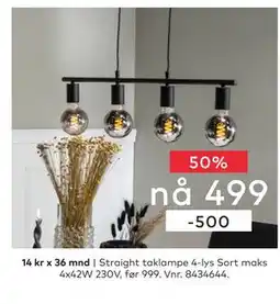 Skeidar Straight taklampe 4-lys tilbud