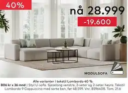 Skeidar Styl U-sofa tilbud