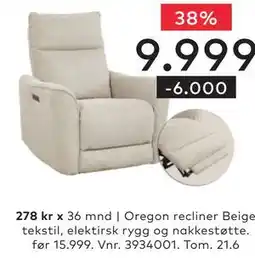 Skeidar Oregon recliner Beige tilbud