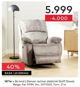 Skeidar Denver recliner elektrisk tilbud