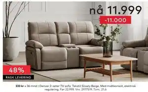 Skeidar Denver 2-seter TV sofa tilbud
