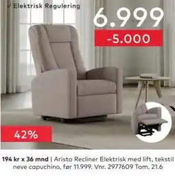 Skeidar Aristo Recliner Elektrisk med lift tilbud