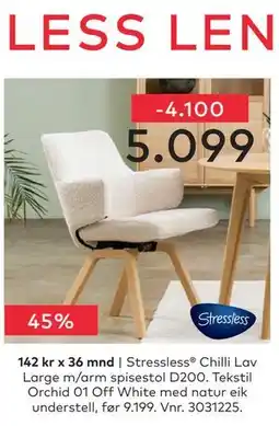 Skeidar Stressless Chilli Lav Large m/arm spisestol D200 tilbud