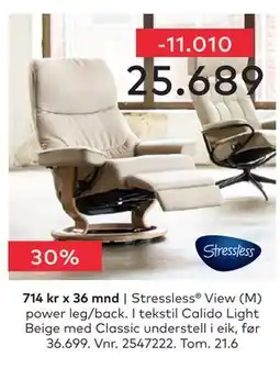 Skeidar Stressless View (M) power leg/back tilbud