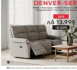 Skeidar Denver 3-seter recliner elektrisk tilbud
