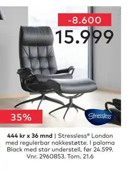 Skeidar Stressless London med regulerbar nakkestøtte tilbud