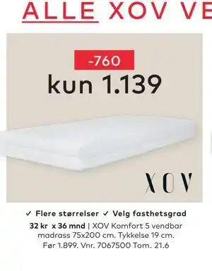 Skeidar XOV Komfort 5 vendbar madrass tilbud