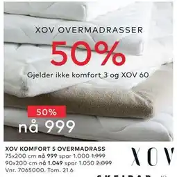 Skeidar XOV KOMFORT 5 OVERMADRASS tilbud