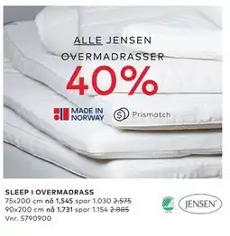 Skeidar SLEEP I OVERMADRASS tilbud