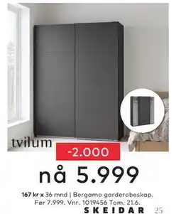 Skeidar Bergamo garderobeskap tilbud