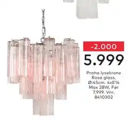 Skeidar Praha lysekrone Rosa glass tilbud