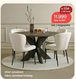 Møbelringen Alver spisebord Glory spisestol m/sving tilbud