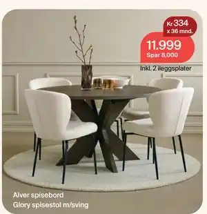 Alver spisebord Glory spisestol m/sving