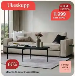 Møbelringen Maemo 3-seter i tekstil Karat tilbud
