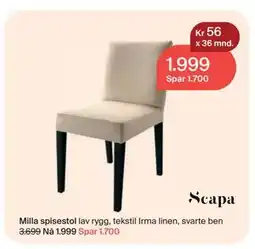 Møbelringen Milla spisestol tilbud