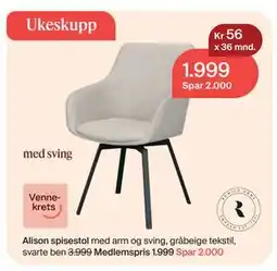 Møbelringen Alison spisestol tilbud