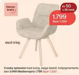 Møbelringen Crosby spisestol tilbud