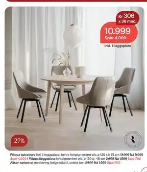 Møbelringen Filippa spisebord tilbud
