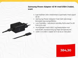Clas Ohlson Samsung Power Adapter 45 W med USB-C-kabel, svart tilbud