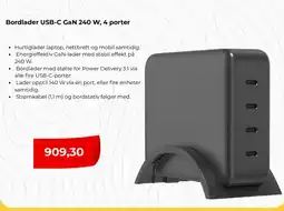 Clas Ohlson Bordlader USB-C GaN 240 W, 4 porter tilbud
