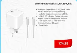 Clas Ohlson USB-C PD-lader med kabel, 1 m, 20 W, hvit tilbud
