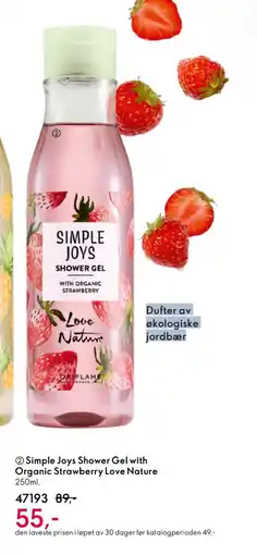 Oriflame SIMPLE JOYS Shower gel with organic strawberry love nature tilbud