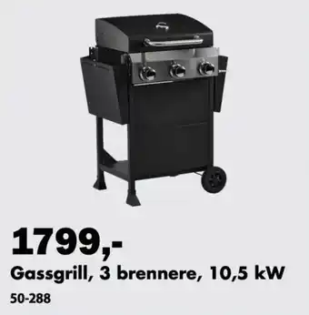 Gassgrill, 3 brennere, 10,5 kw
