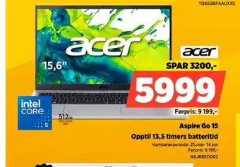POWER Acer aspire go 15 opptil 13,5 timers batteritid tilbud