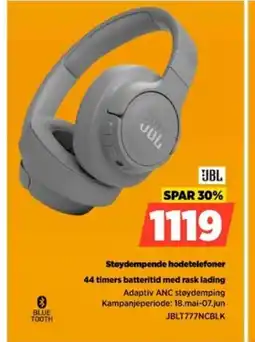 POWER JBL Støydempende hodetelefoner 44 timers batteritid med rask lading tilbud
