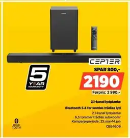 POWER CEPTER 2.1-kanal lydplanke Bluetooth 5.4 for sømløs trådløs lyd tilbud