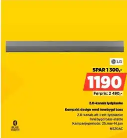 POWER Lg 2.0-kanals lydplanke kompakt design med innebygd bass tilbud