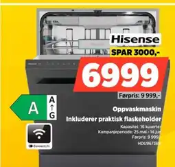 POWER Hisense Oppvaskmaskin Inkluderer praktisk flaskeholder tilbud