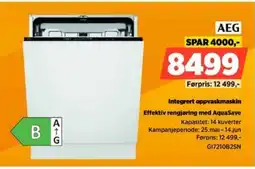 POWER AEG Integrert oppvaskmaskin Effektiv rengjøring med AquaSave tilbud