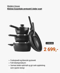 Kitch'n Modern House Kitchen Essentials grytesett 5 deler svart tilbud