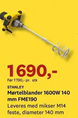 Bygger'n STANLEY Mørtelblander 1600W 140 mm FME190 tilbud