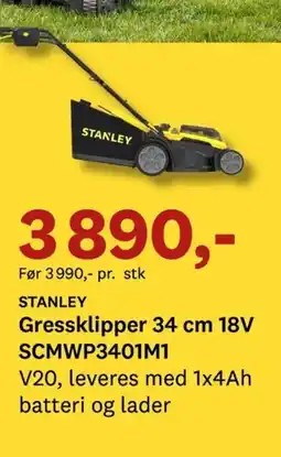 Bygger'n STANLEY Gressklipper 34 cm 18V SCMWP3401M1 tilbud