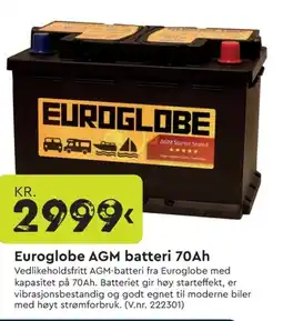Mekk Euroglobe AGM batteri 70Ah tilbud