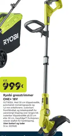 Mekk Ryobi gresstrimmer ONE+ 18V tilbud