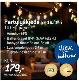 Thansen Partylyskjede med batteri 10 LED-pærer tilbud