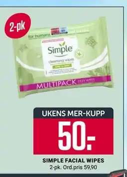 Europris SIMPLE FACIAL WIPES, App-pris tilbud