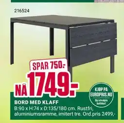 Europris BORD MED KLAFF tilbud