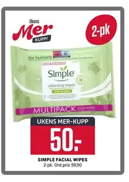 Europris SIMPLE FACIAL WIPES, App-pris tilbud