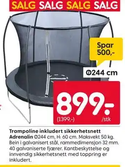 Rusta Trampoline inkludert sikkerhetsnett Adrenalin tilbud