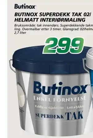 Coop Byggmix BUTINOX SUPERDEKK TAK 02/ HELMATT INTERIØRMALING tilbud
