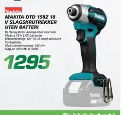 Coop Byggmix MAKITA DTD 158Z 18 V SLAGSKRUTREKKER UTEN BATTERI tilbud